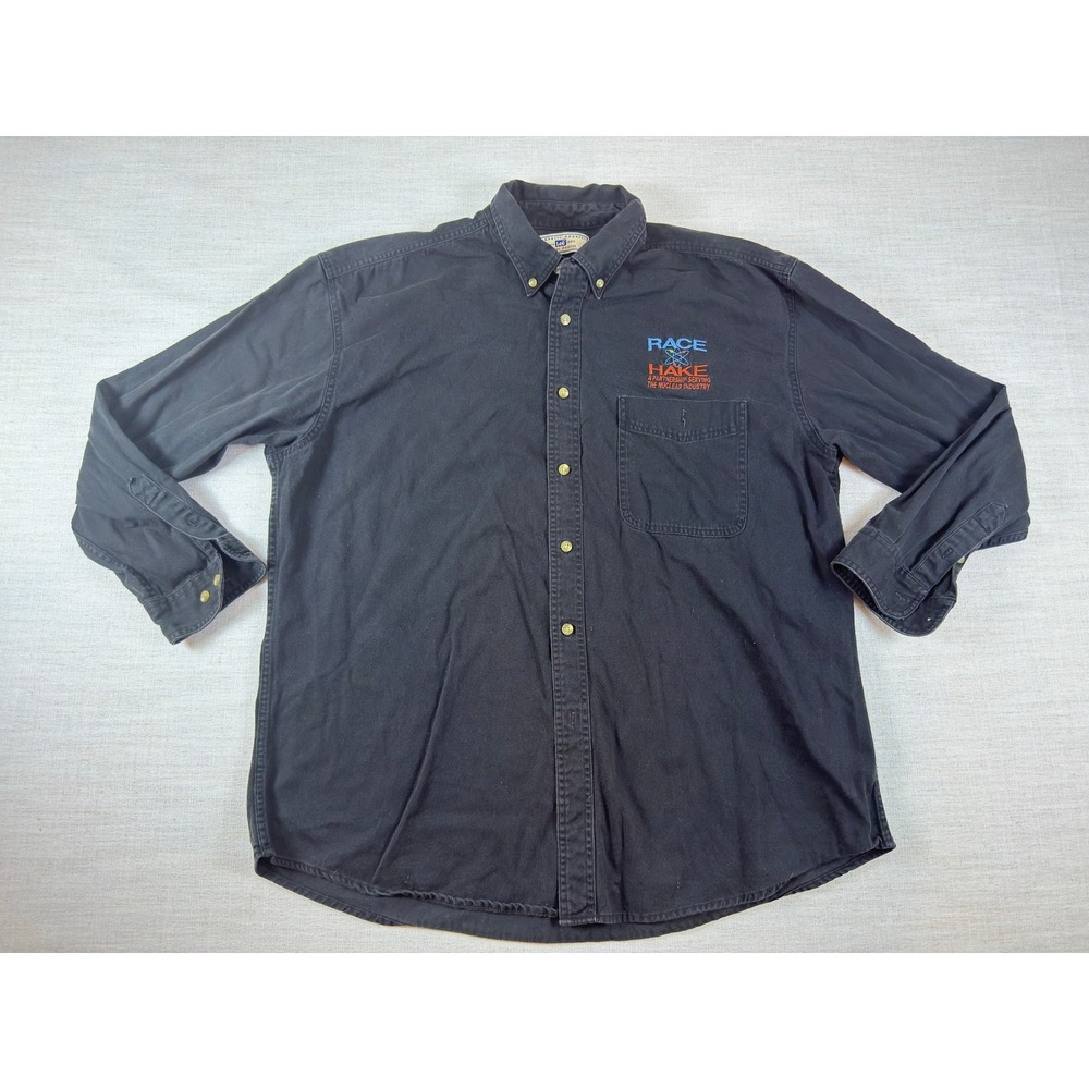 Lee Authentic Apparel Mens XL Black Denim Shirt Nuclear Industry Race Hake Logo